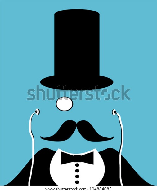 Man Top Hat Monocle Earphones Stock Vector (Royalty Free) 104884085