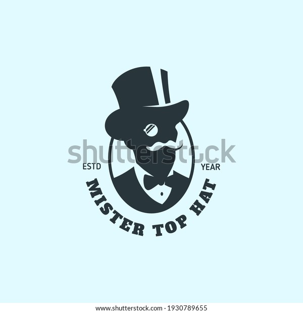 Man in a top hat with a\
monocle logo design template for a light background. Vector\
illustration.