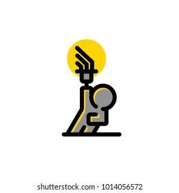 Man with torch abstract illustration. Flat linear character lights up his way into the night.