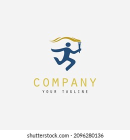 hombre con el diseño del logo de la ilustración de la antorcha. logotipo para compañía optimista