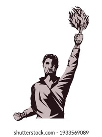 man with torch protesting character