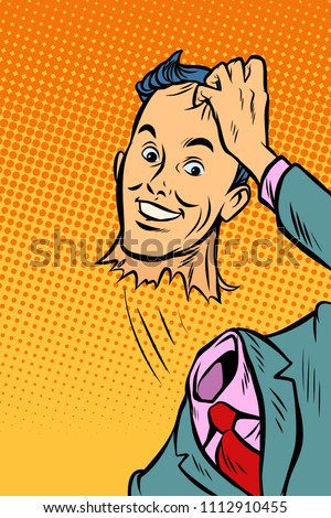 The man tore his head off. Comic cartoon pop art retro vector illustration drawing