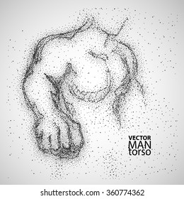 Man torso. Graphic drawing with black particles. Vector illustration.