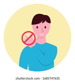 El hombre toca su cara con su ilustración vector de mano