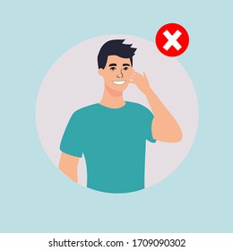Man touch his face with his hand. Virus prevention and protection.Trendy style vector illustration