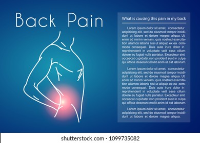 Man touching back in pain area. Backache illustration for medicine or presentation