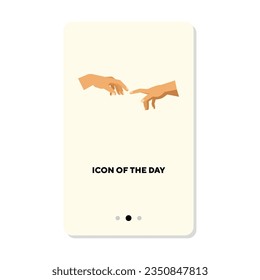 Man touching hand of God on white background. Christianity attributes cartoon illustration. Religion and tradition concept. Vector illustration symbol elements for web design and apps