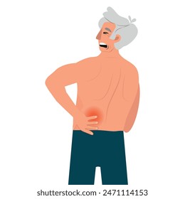 Man touching his back in the area of ​​pain. This illustration about adult and elderly healthcare.