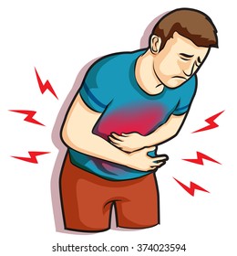 man was touching his belly having terrible stomachache pain