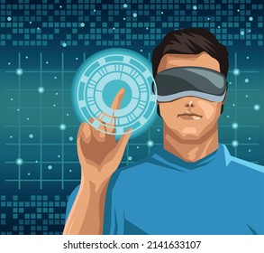 man touching the metaverse character