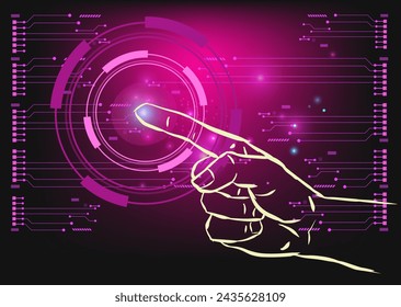 Man touching a technology concept on a touch screen with his finger, Abstract sense of science and technology graphic design