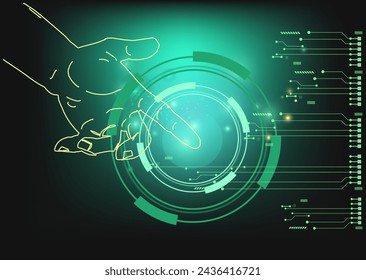 Man touching a technology concept on a touch screen with his finger, Abstract sense of science and technology graphic design