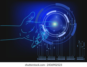 Man touching a technology concept on a touch screen with his finger, Abstract sense of science and technology graphic design