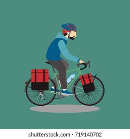 man touring by bicycle