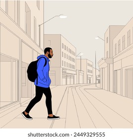Man tourist going along city street vector.