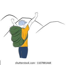 man tourist in the mountains. vector illustration.
