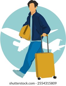 Man tourist with a suitcase. Vector illustration. Isolated illustration.