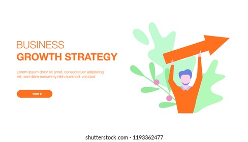 Man with towering arrow. Banner ideas startup business growth strategy. Concept vector illustration for web design, templates, marketing, presentation.