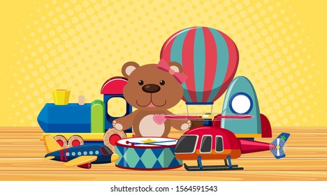 Man toys on wooden floor illustration
