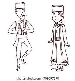 Man in a traditional Balkan costume. Hand drawn vector illustration.