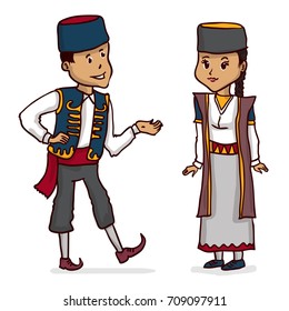 Man in a traditional Balkan costume. Hand drawn vector illustration.