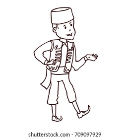 Man in a traditional Balkan costume. Hand drawn vector illustration.