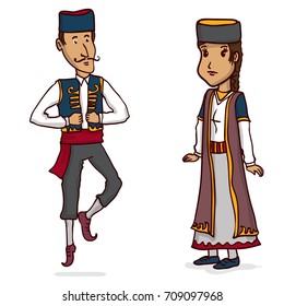 Man in a traditional Balkan costume. Hand drawn vector illustration.