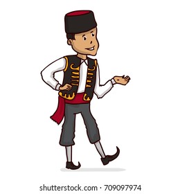 Man in a traditional Balkan costume. Hand drawn vector illustration.