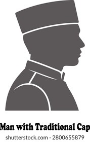 Man with traditional cap icon featuring male profile in eastern attire