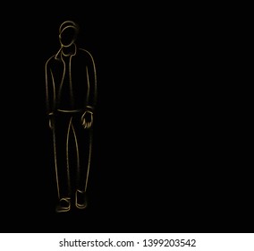 Man in Traditional Dress Flat line art Vector illustration.