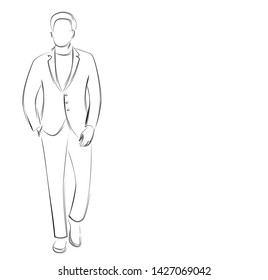 Man in Traditional Dress Flat line art Vector illustration.