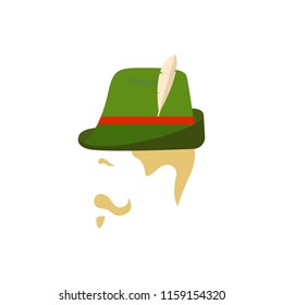 Man with traditional german green hat. Side view. Vector Illustration for Oktoberfest.