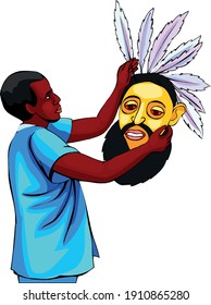 man with traditional mask. African traditional wear. clipart, vector illustration.