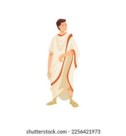 Man in traditional Roman clothes standing vector illustration. Adult male character in toga or tunic isolated on white background. History, Ancient Rome or Greece concept