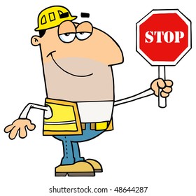 Man Traffic Director Holding A Stop Sign