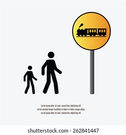 man with train caution sign.train caution.vector illustration  