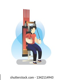 a man train lifting Up barbell on gym - flat vector illustration