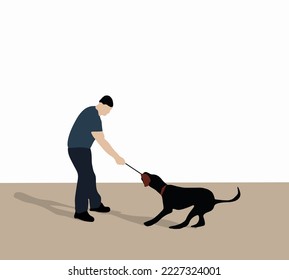 Man trained dog on the playground. Aggressive dog train obedience. Friendly, protective, alert and hard-working.