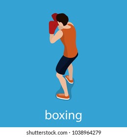 A man is training a blow. The man is engaged in boxing Isometric 3D vector illustration