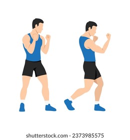 Man training boxing. Uppercut step by step. Flat vector illustration isolated on white background