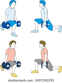 Man Training Lower Body with Dumbbells Illustration