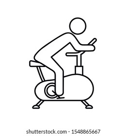 Man training on exercise bike icon. Vector icon isolated on white background.