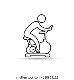 Man training on exercise bike outline icon. Vector icon isolated on white background.