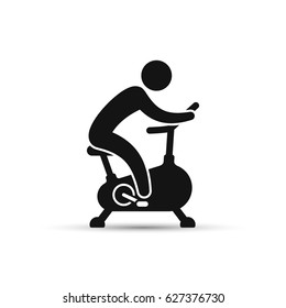Man training on exercise bike icon. Vector icon isolated on white background.