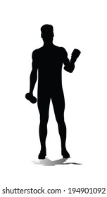 Man training with weight vector silhouette