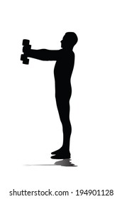 Man training with weight vector silhouette