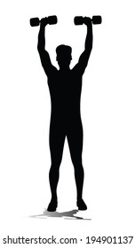 Man training with weight vector silhouette