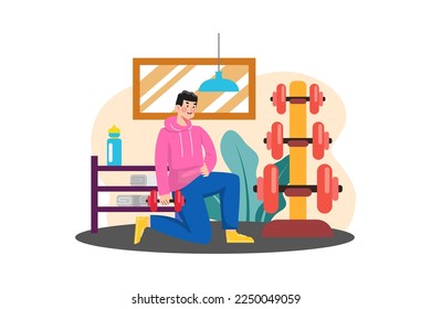Formación de hombres con elevación de pesas Concepto de ilustración sobre fondo blanco