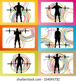 Man training with weights vector background set