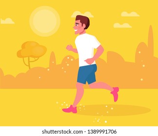 Man trains in the Park Vector. Cartoon. Isolated art